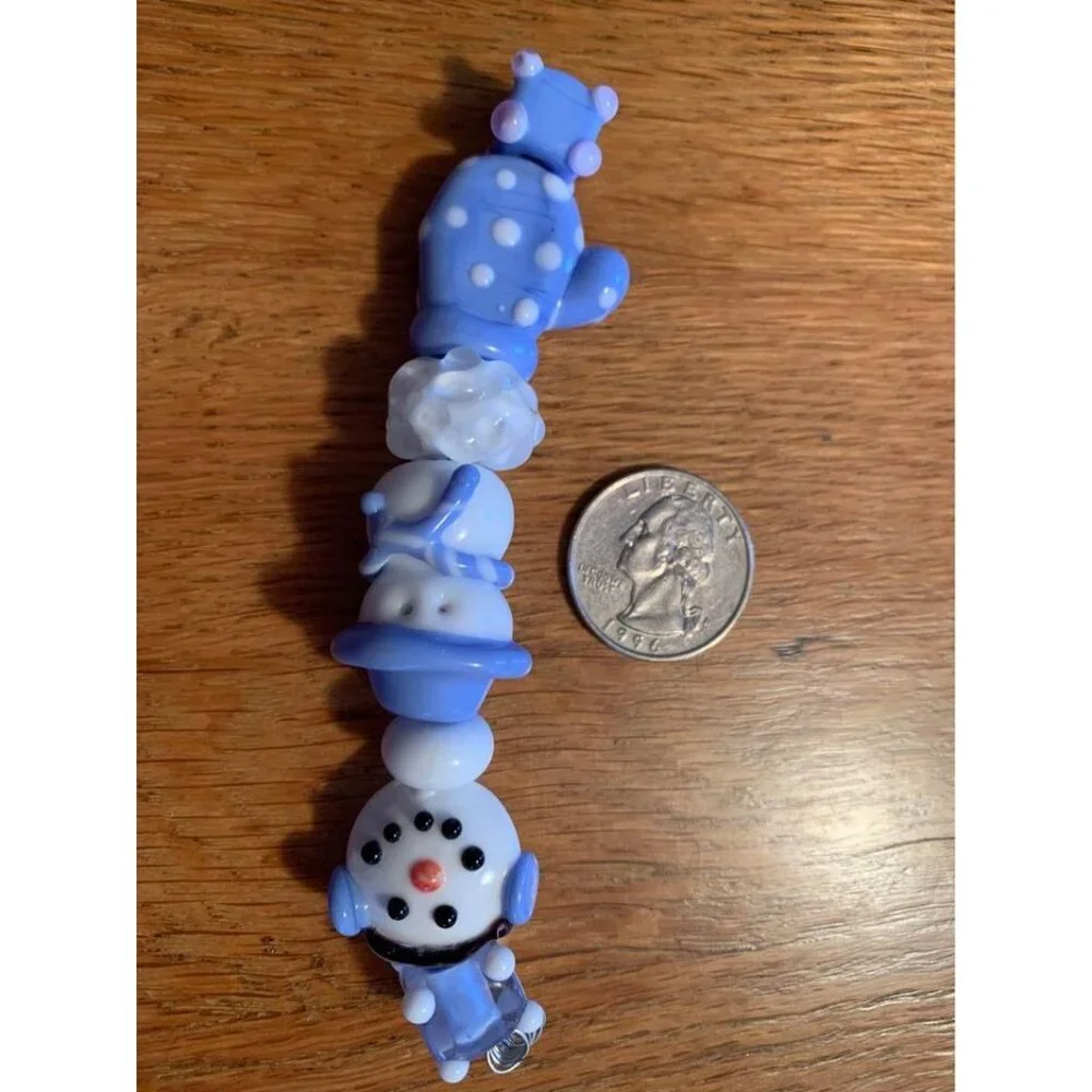 Handmade Blue Snowman Lampwork Glass Beads - New